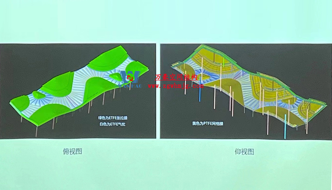 案例欣賞/復(fù)雜鋼膜結(jié)構(gòu)建筑/杭州博多森谷ETFE氣枕連廊天幕項目